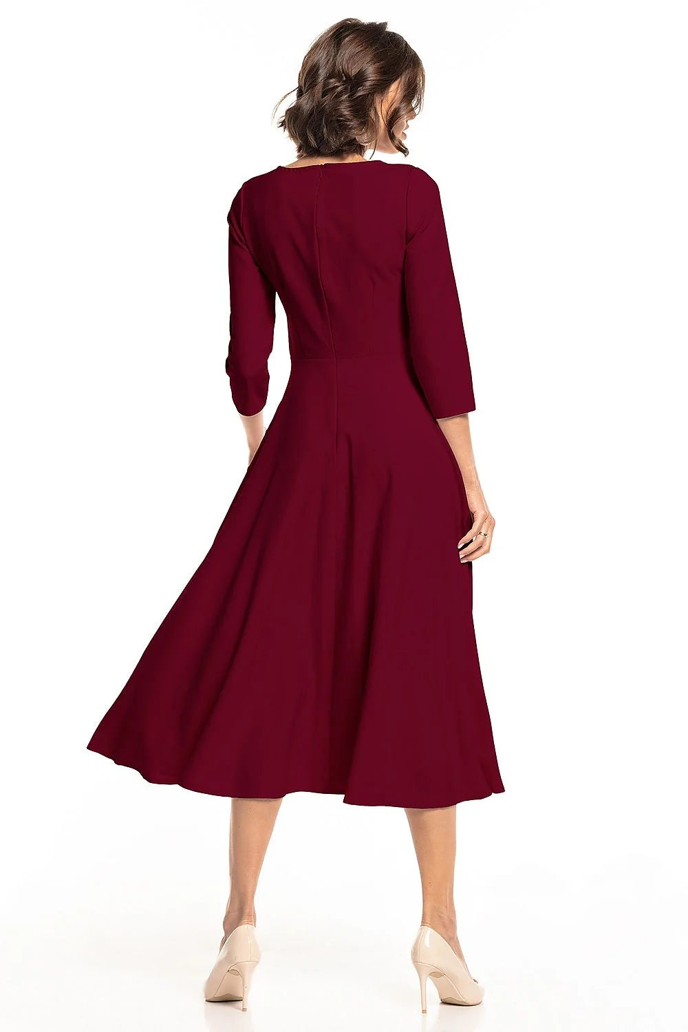 Robe élégante femme polyester élasthanne vert foncé ajustable mi-longue silhouette raffinée mode intemporelle