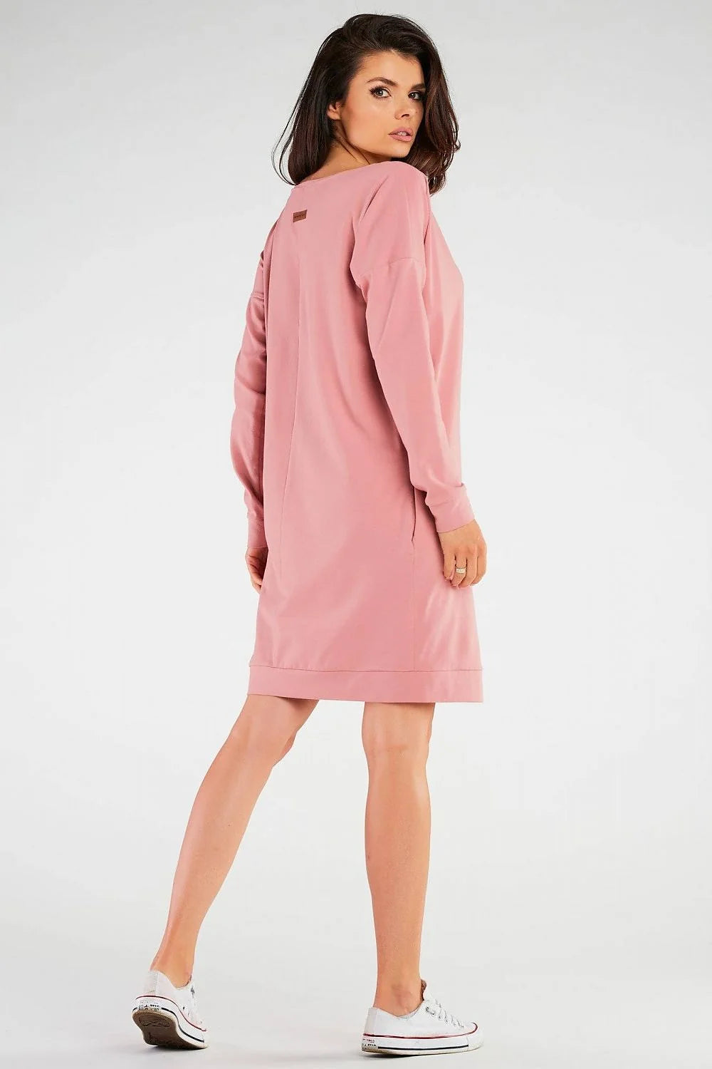 Robe de jour Infinite You rose pâle large manches longues encolure bateau poches latérales coton 92% lycra 8% femme