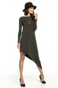 Robe gris viscose design moderne coupe asymétrique manches longues élégante polyvalente pour femme soirées