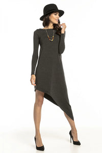 Robe gris viscose design moderne coupe asymétrique manches longues élégante polyvalente pour femme soirées