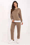 ensemble loungewear femme sweat oversize col rond manches longues bas côtelés ourlet fendu pantalon taille haute viscose elasthanne