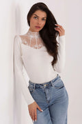 chemisier élégant ajusté féminin sensuel côtelé texturé viscose polyester extensible doux confortable manches longues col roulé dentelle