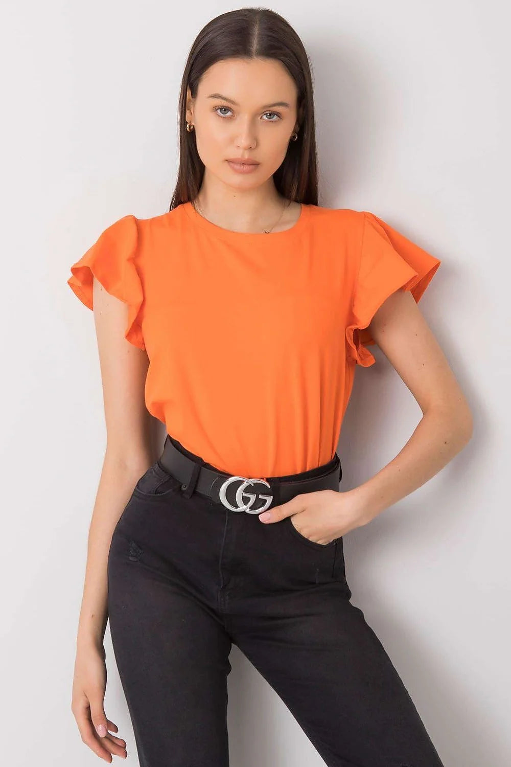 chemisier femme crop noué devant fuchsia manches courtes volants encolure ronde coton lycra stretch cintré taille haute léger respirant