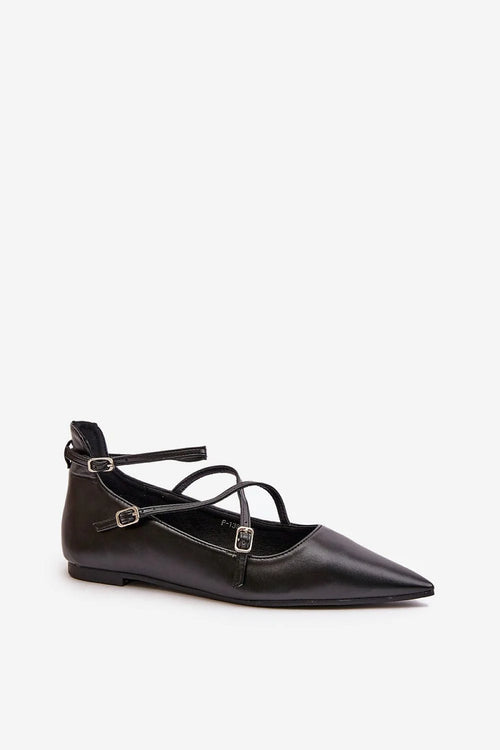 Ballerines femmes style élégant design moderne cuir artificiel noires lanières ajustables talon plat occasion quotidienne