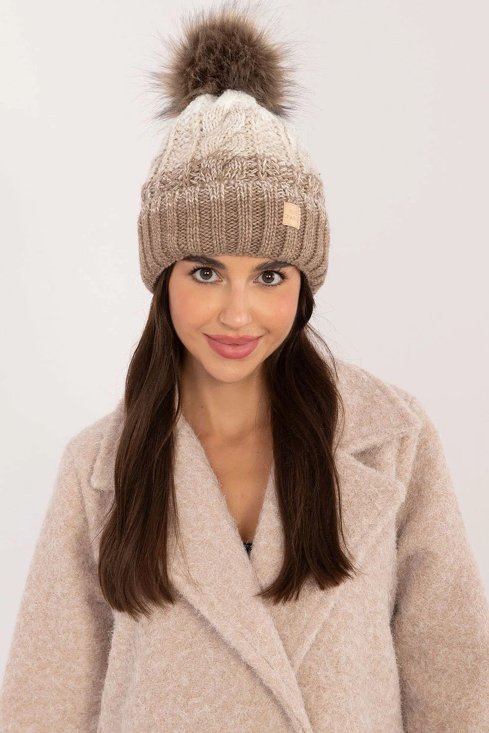 Bonnet d'hiver pour femme en tricot style décontracté pompon en fausse fourrure motif écossais doublure polaire