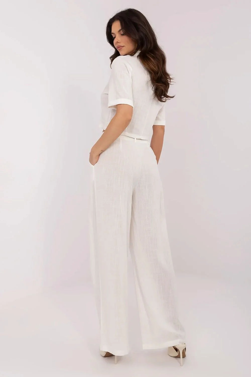 Ensemble féminin summer deux pièces chemisier court pantalon large blanc lin viscose respirant occasion quotidienne décontractée élégante