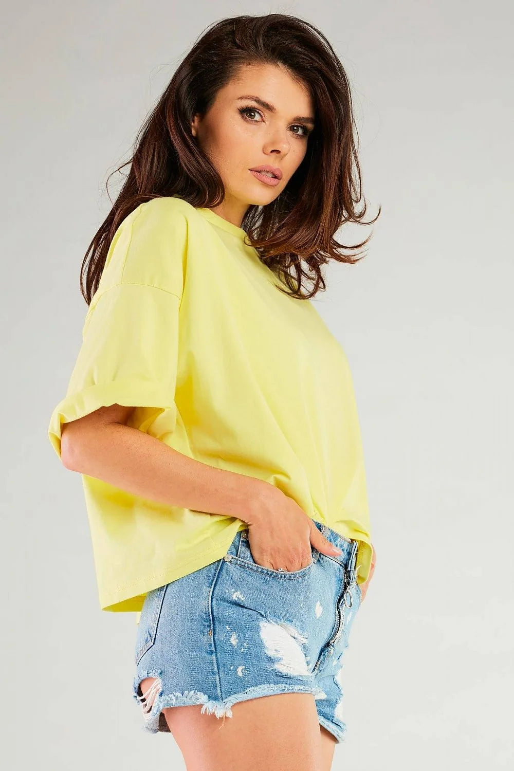 chemisier oversize ample boxy col rond manches courtes tombantes coton lycra léger fluide longueur hanche estival coloré femme pologne