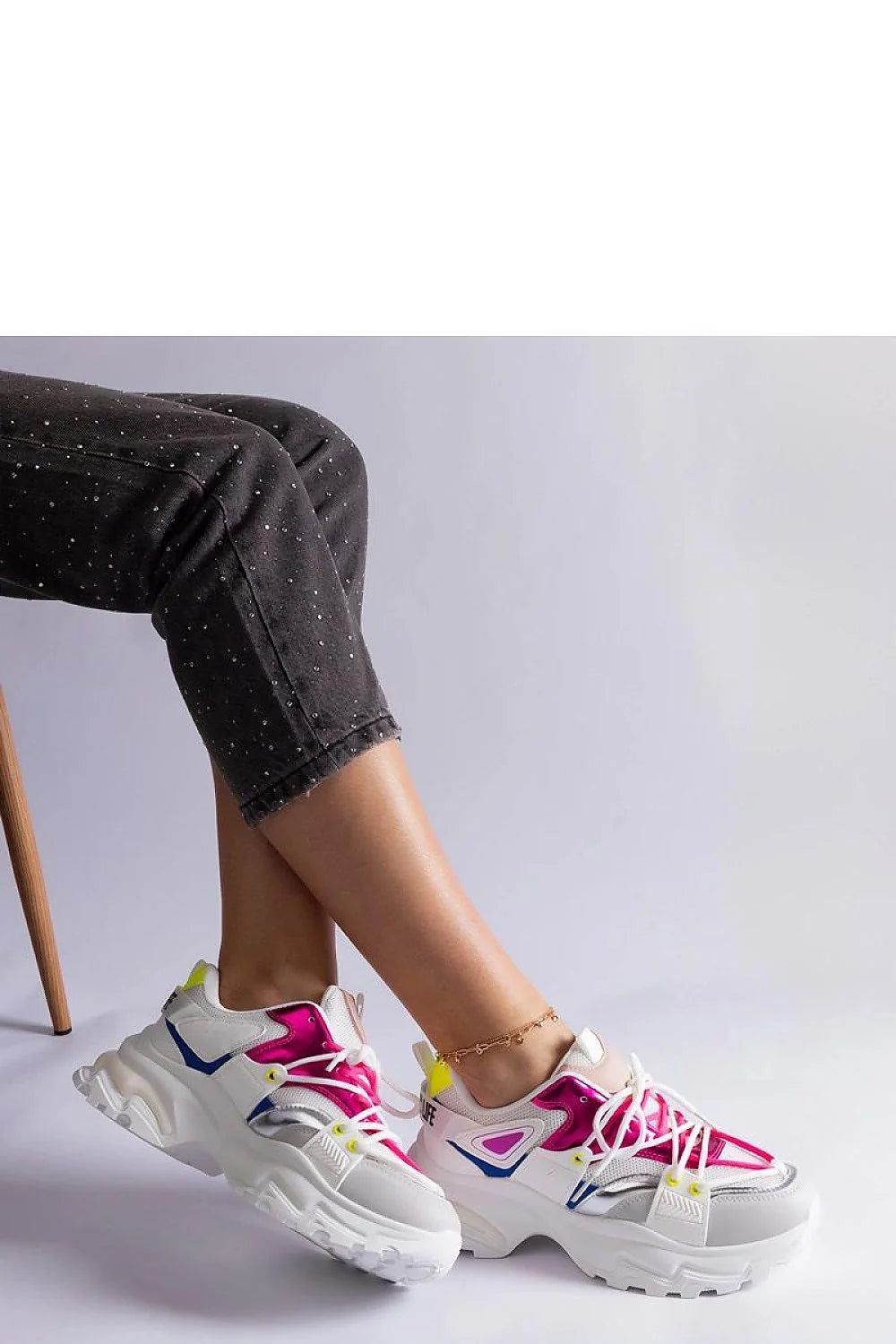 baskets Solea femme chunky lowtop semelle plateforme crantée amortie cuir synthétique mesh blanche fuchsia jaune bleu métallisé lacets rembourré adhérente