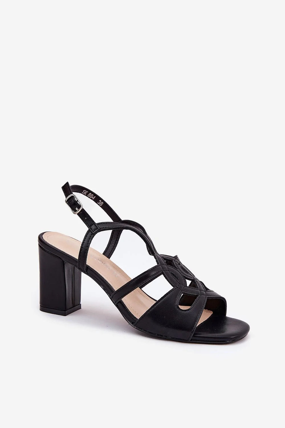 sandales élégantes modernes similicuir noir talon bloc 5cm brides entrecroisées cheville réglable semelle intérieure rembourrée cuir naturel confortables habillées raffinées