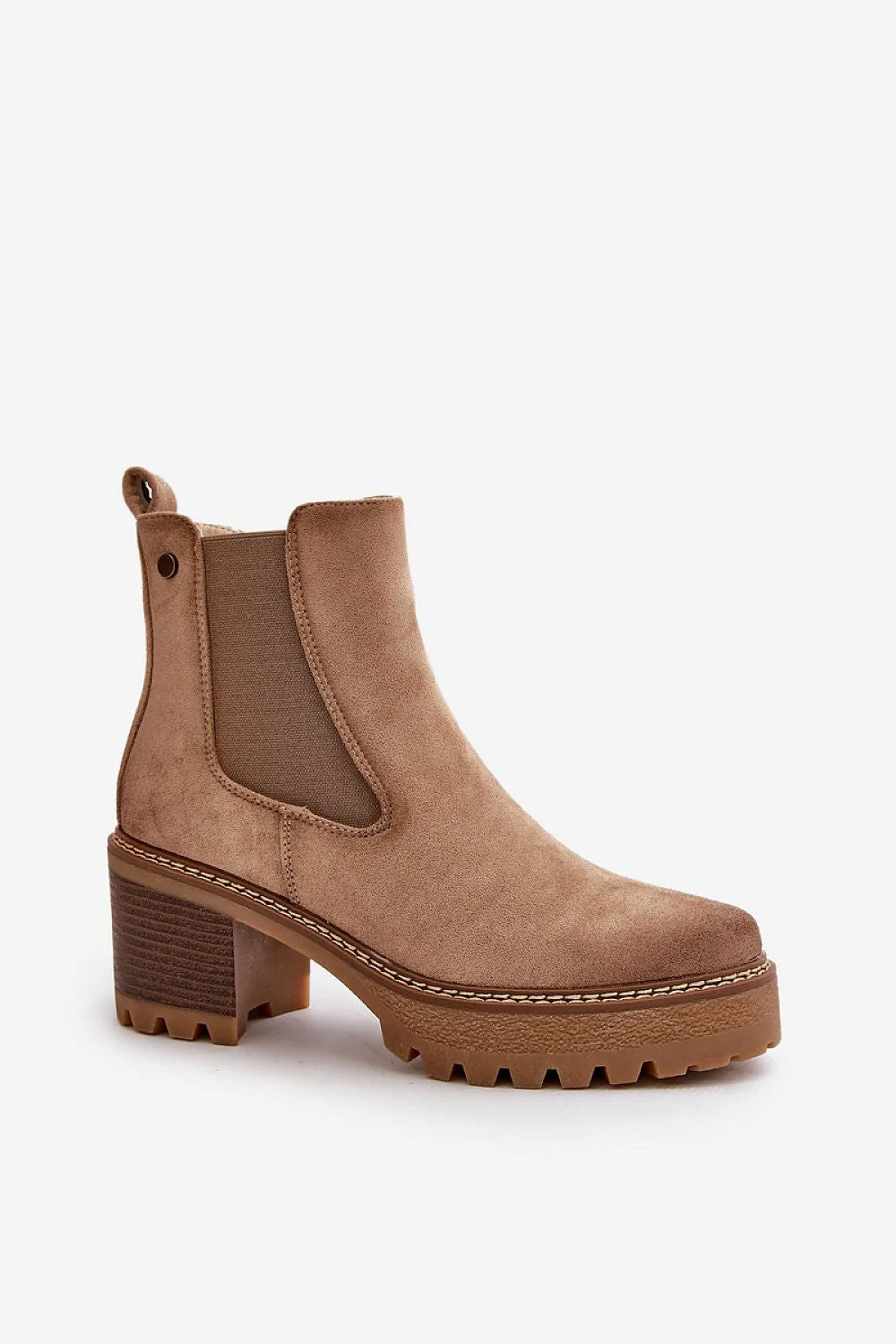 Bottines féminines en suédine écologique Chelsea talons stables doublure peluche fermeture éclair élégance automne-hiver