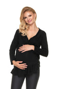 Top Maternité en Coton Noir Élégant et Confortable à Manches Longues pour Future Maman Chic