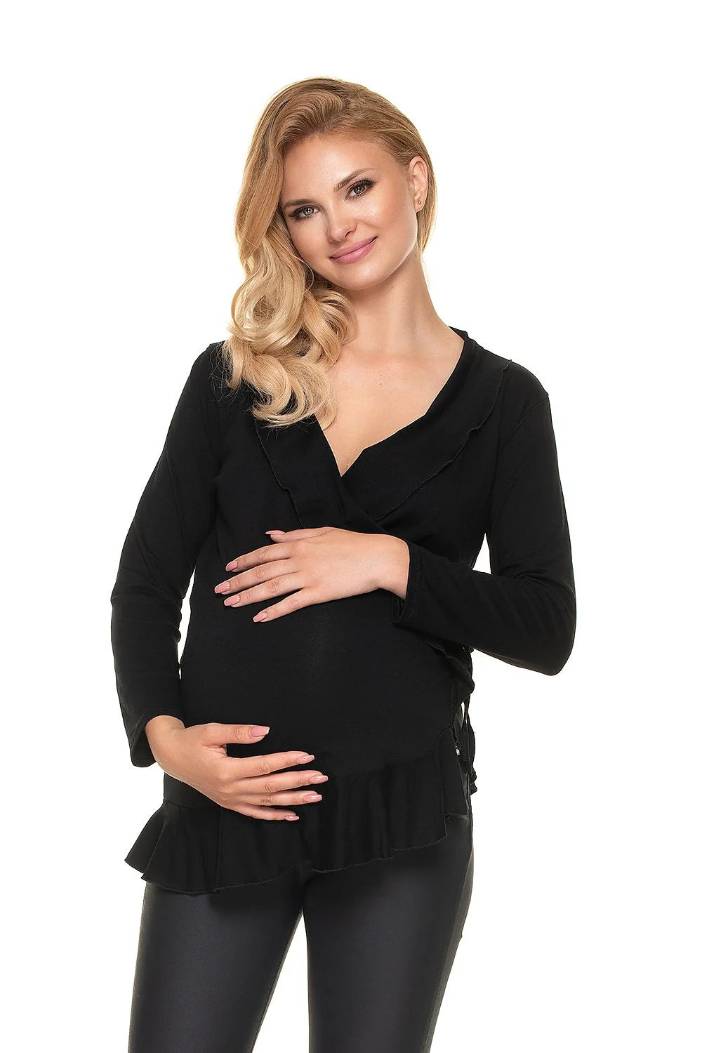 Top Maternité en Coton Noir Élégant et Confortable à Manches Longues pour Future Maman Chic