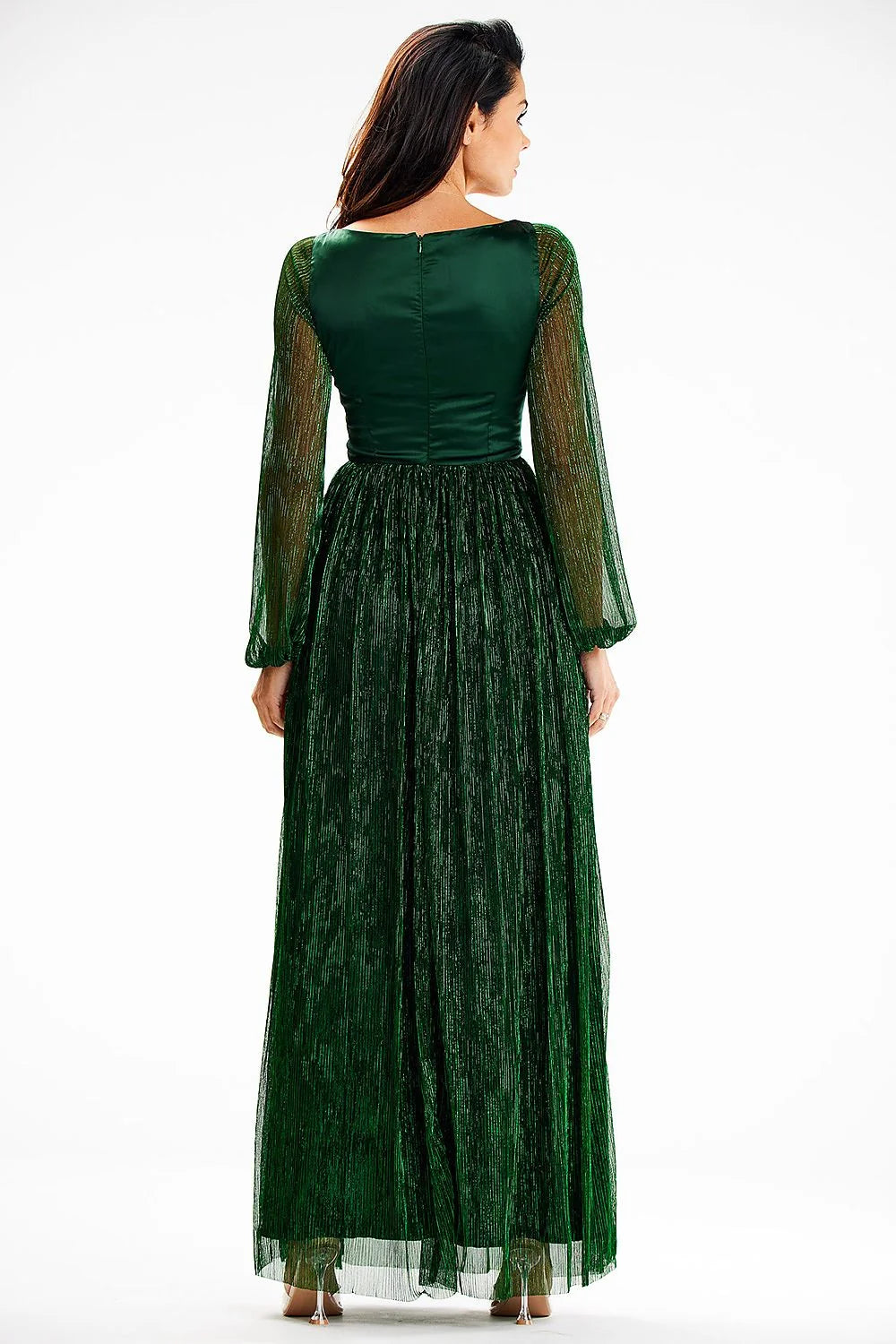 Robe longue élégante pour soirée en satin et tulle vert femme formelle mariage gala