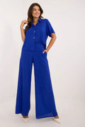 Ensemble Lakerta élégant et confortable viscose bleu vif manches courtes taille haute pantalons larges femmes