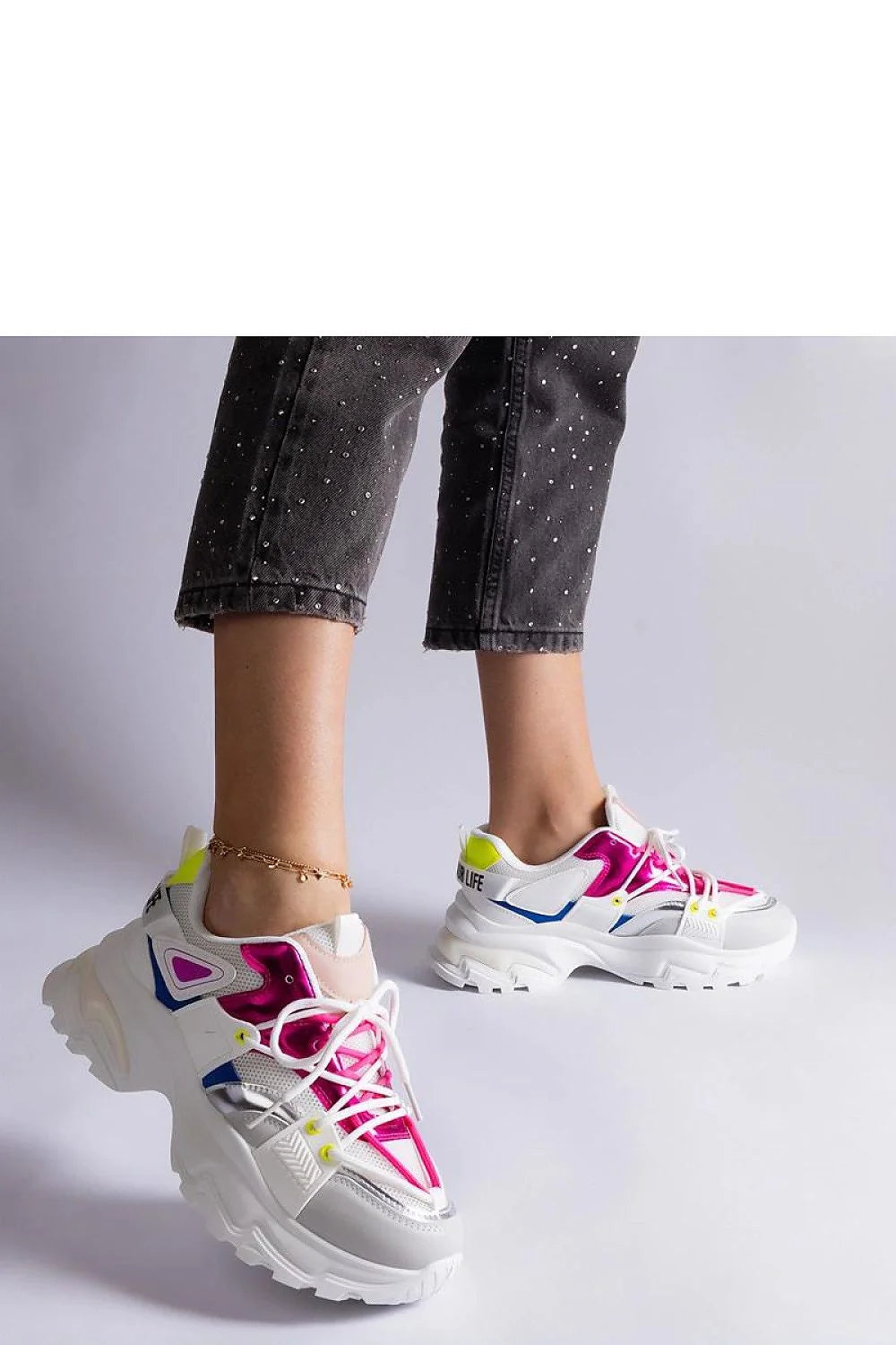 baskets Solea femme chunky lowtop semelle plateforme crantée amortie cuir synthétique mesh blanche fuchsia jaune bleu métallisé lacets rembourré adhérente