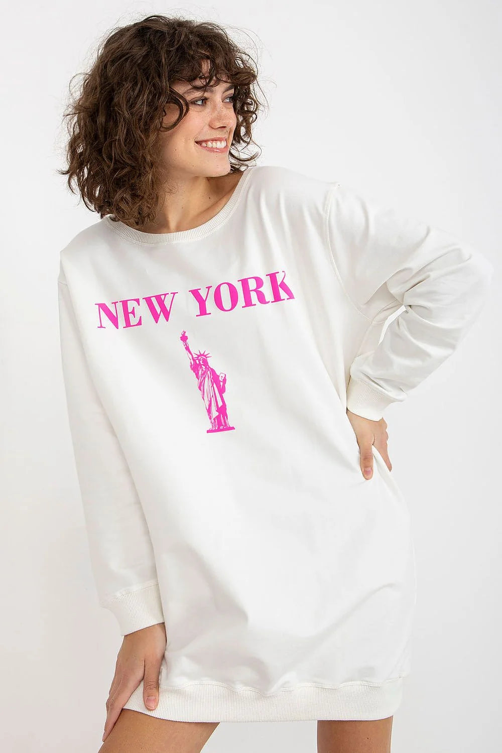 Robe-pull femme style urbain imprimé New York Statue de Liberté manches longues coton polyester elasthanne