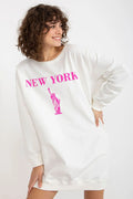 Robe-pull femme style urbain imprimé New York Statue de Liberté manches longues coton polyester elasthanne