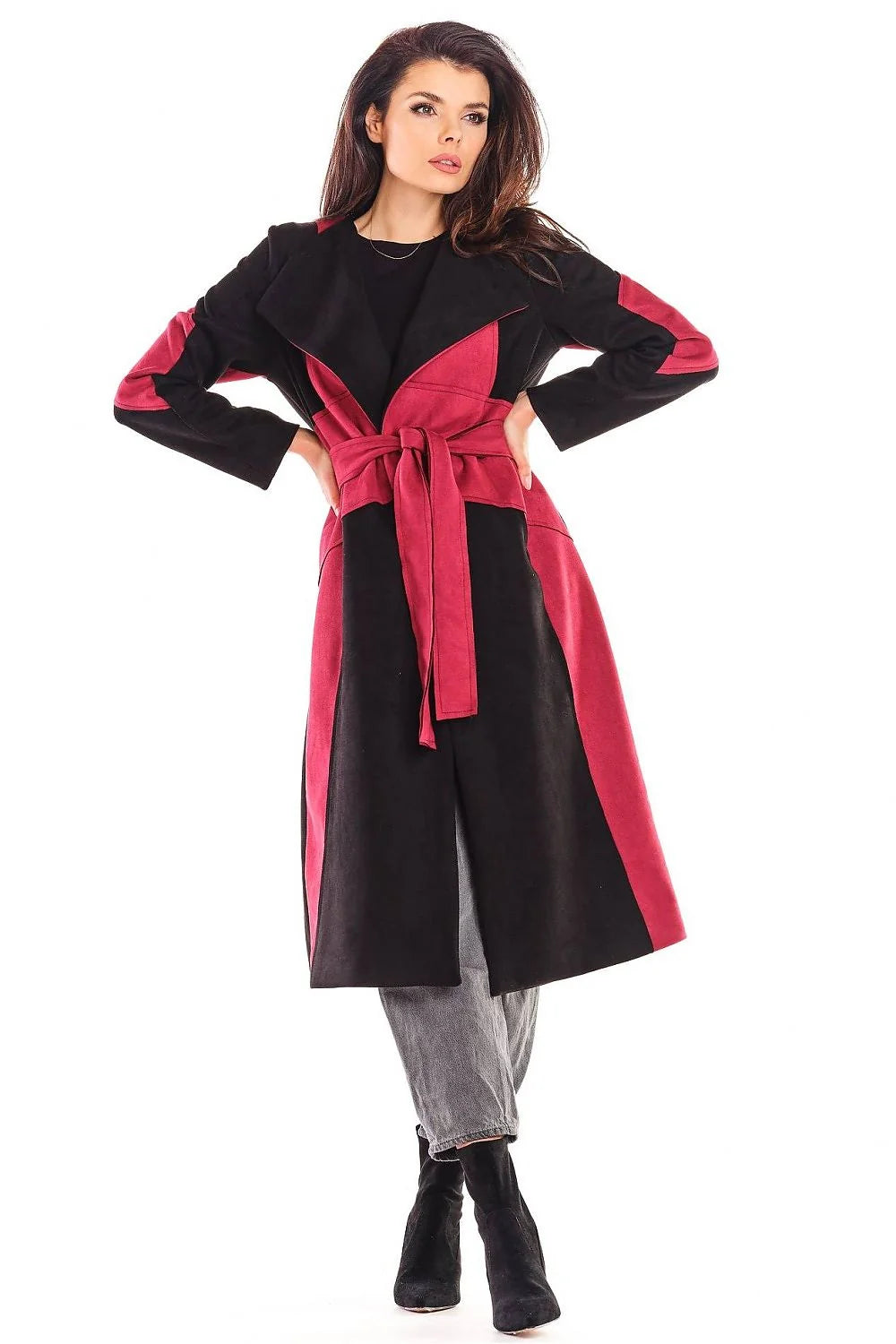 Manteau femme mi-long imitation daim élégant ceinture ajustable kaki beige style moderne automne