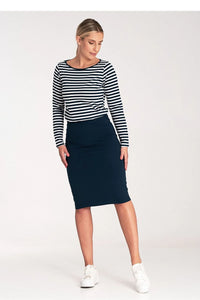 Robe de jour Figl robe deux pièces manches longues rayures coton elasthanne style maritime couleur bleu marine blanc femmes