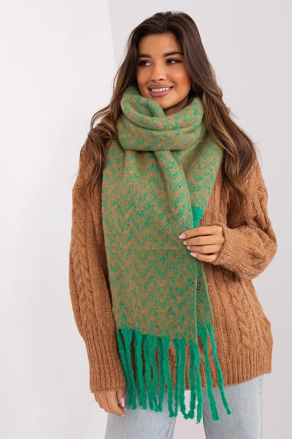 Écharpe AT longue motif chevron automne hiver laine acrylique femmes franges longues style moderne cosy