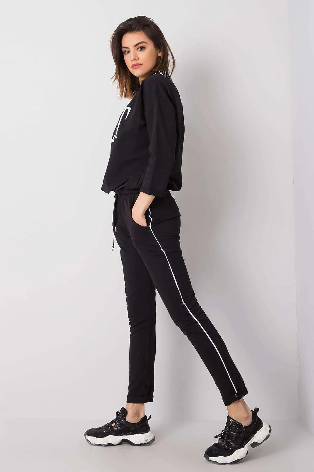 ensemble streetwear femme hoodie sweatshirt FACT gris anthracite molleton jersey extensible coton élasthanne pantalon slim ajusté capuche cordon