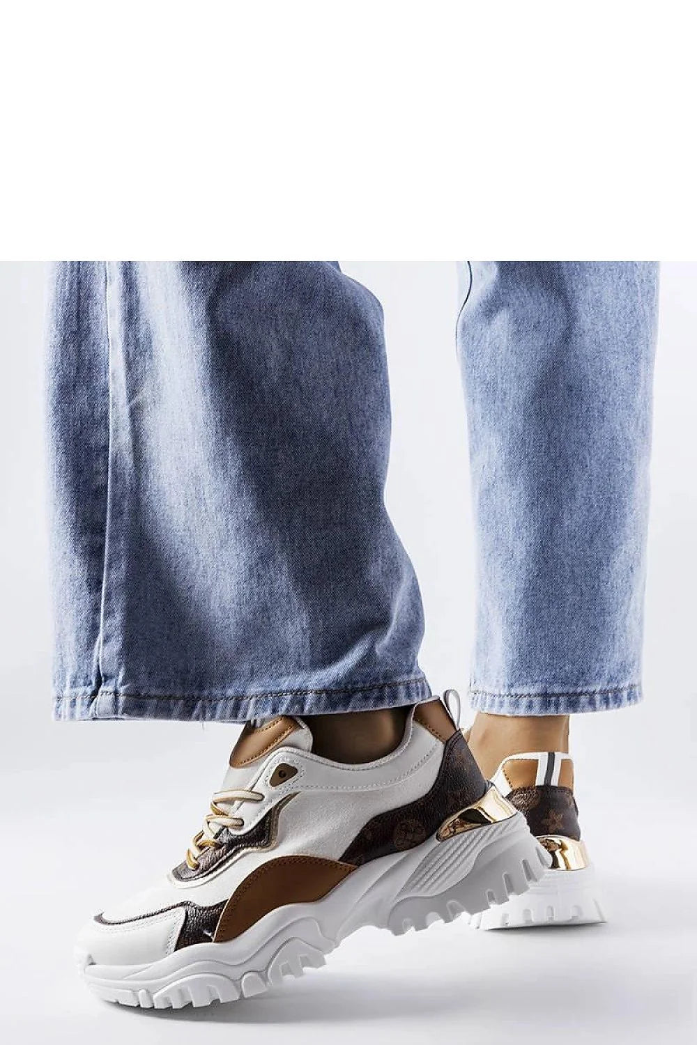 Baskets mode femmes design audacieux white brown gold chunky comfort style urban daily wear trendy shoes