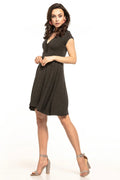 robe cocktail Tessita jersey anthracite femme élégante moderne col V manches courtes empiècement souspoitrine cintrée jupe évasée plis souples fluide