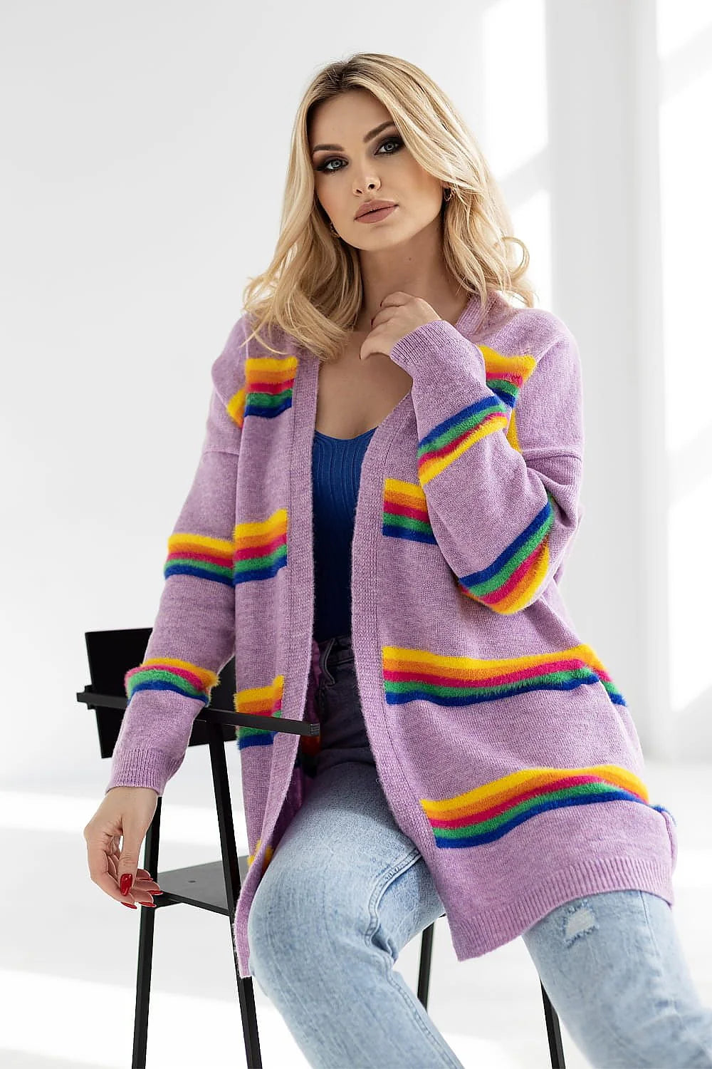 Cardigan Pee Ka Boo ample longues manches multicolore moderne femme doux confortable style casual