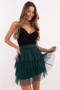 Jupe courte Och Bella en tulle vert émeraude avec volants, style bustier noir, robe élégante pour soirées, femmes