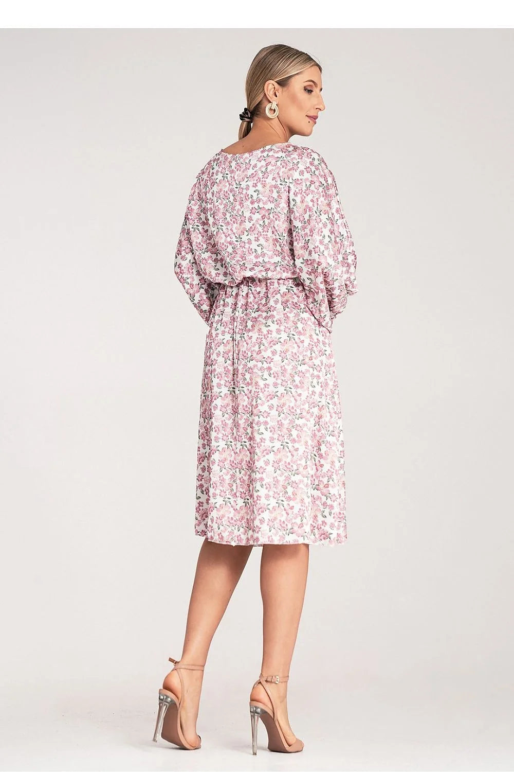 Robe de jour floral midi kimono longues manches amples tissu fluide stretch femme