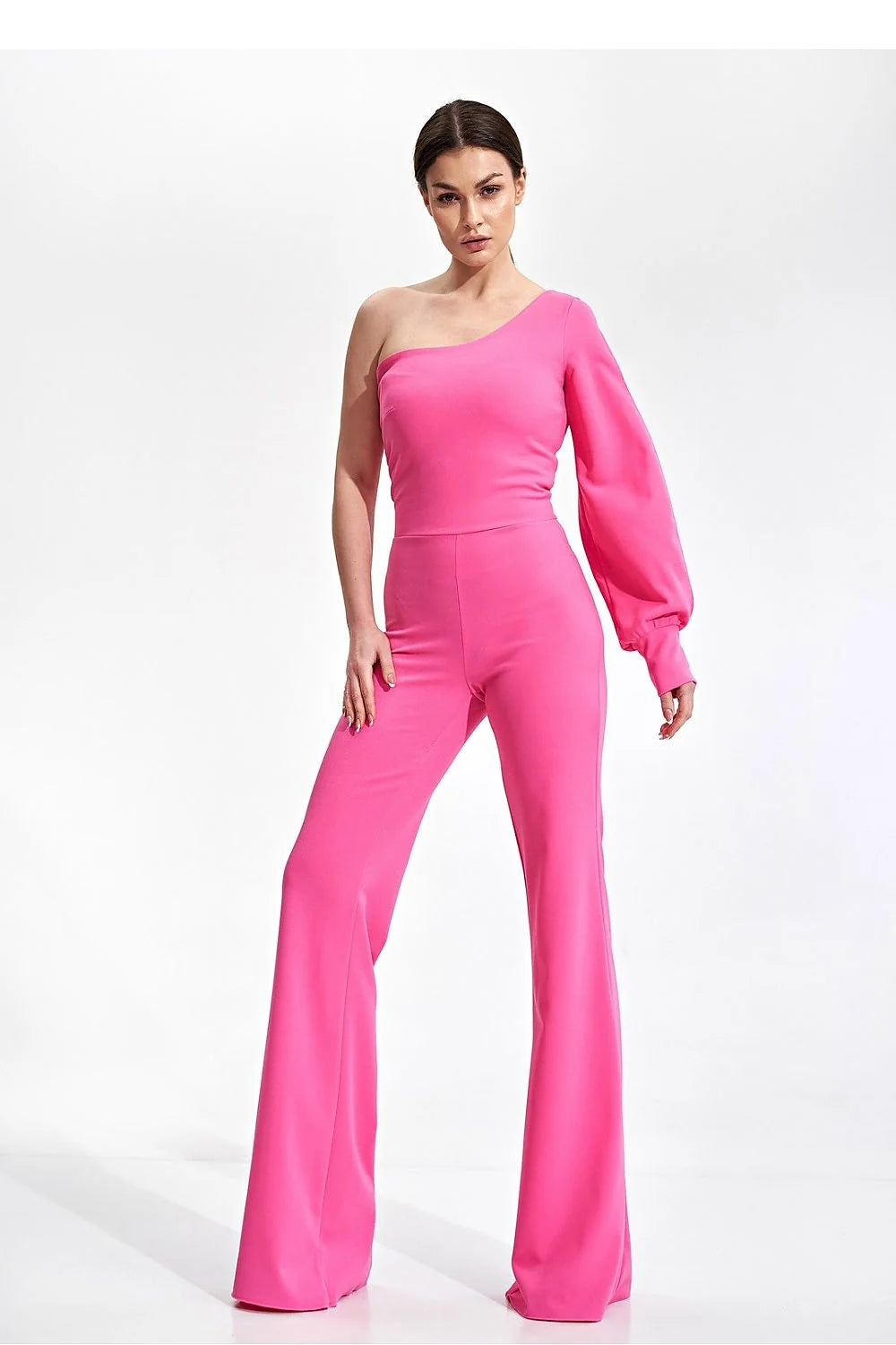 Combinaison élégante asymétrique longue épaule nue matière stretch noire femme soirée événement taille ajustable
