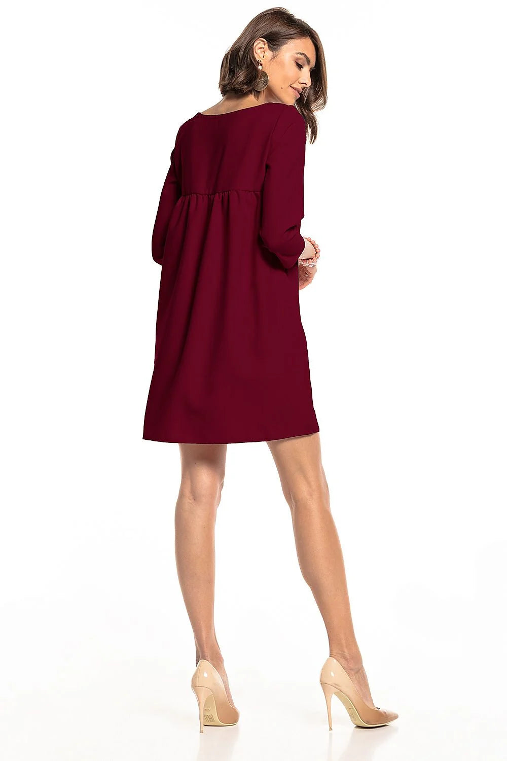 Robe ample polyester vert foncé style trapèze manches trois-quarts élégante chic pour toutes occasions