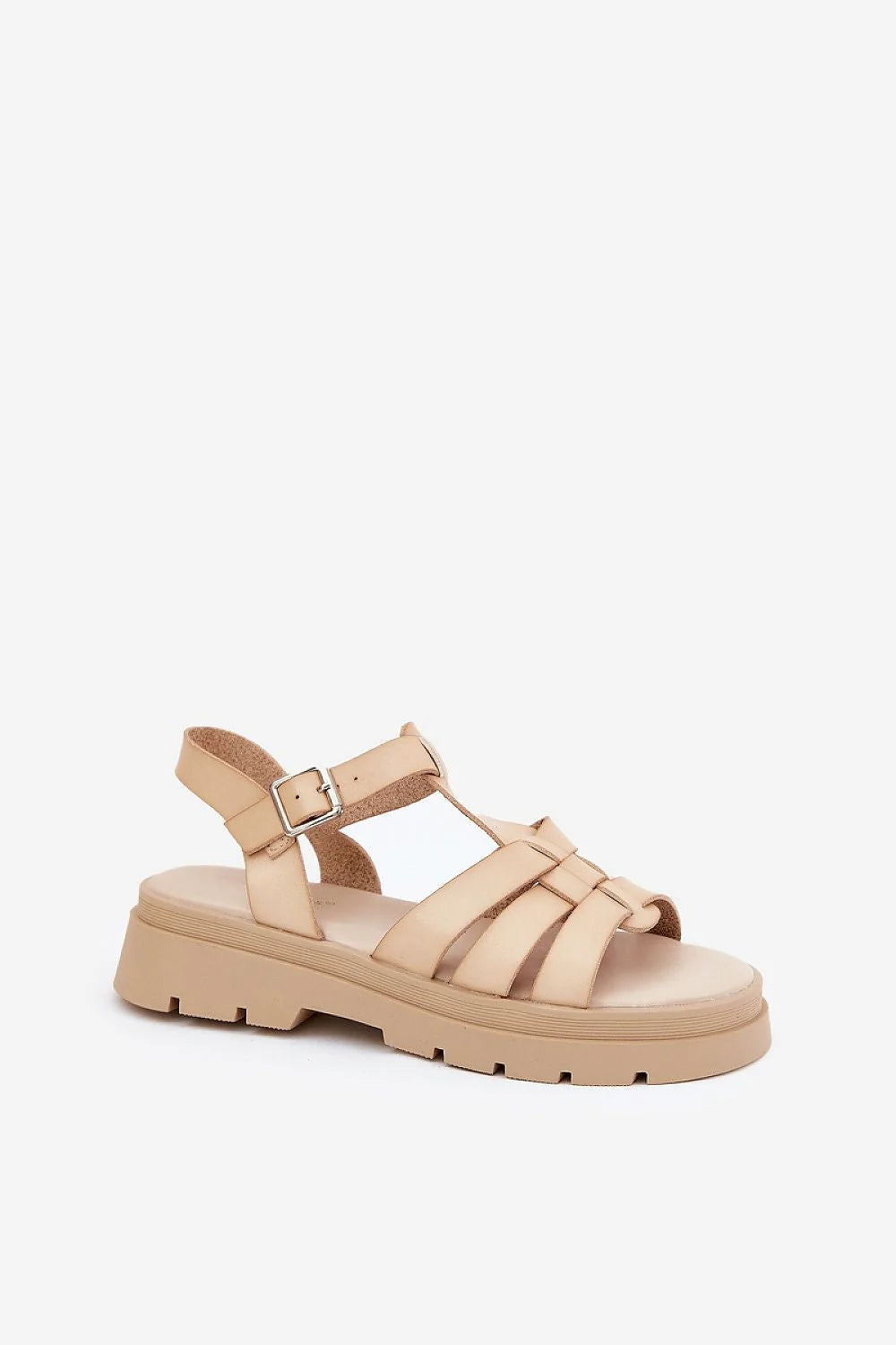 Sandales pour femmes en cuir artificiel style moderne élégant plateforme 3 cm beige ajustables bride métallique Perlés roses