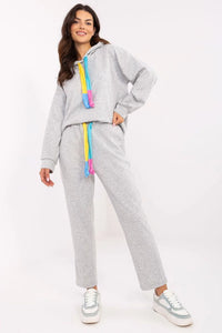 Ensemble de survêtement décontracté pour femme, coupe ample, capuche multicolore, pantalon taille haute, matière douce, style urbain