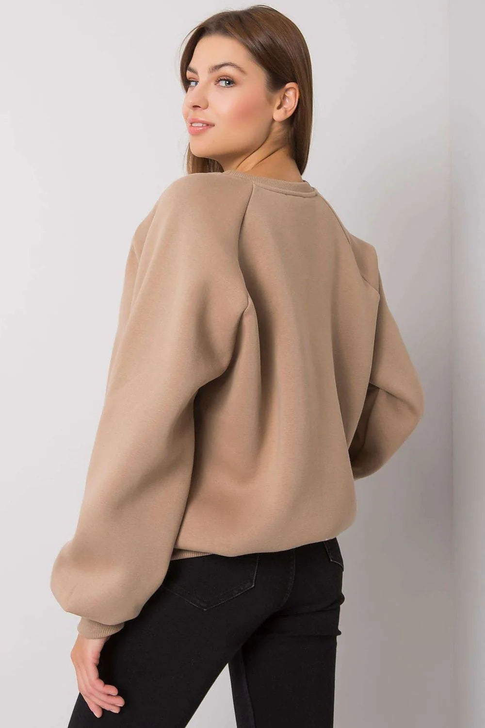 sweatshirt femme oversize gris clair molletonné doux manches longues raglan col rond côtelés poignets imprimé Not perfect brodé