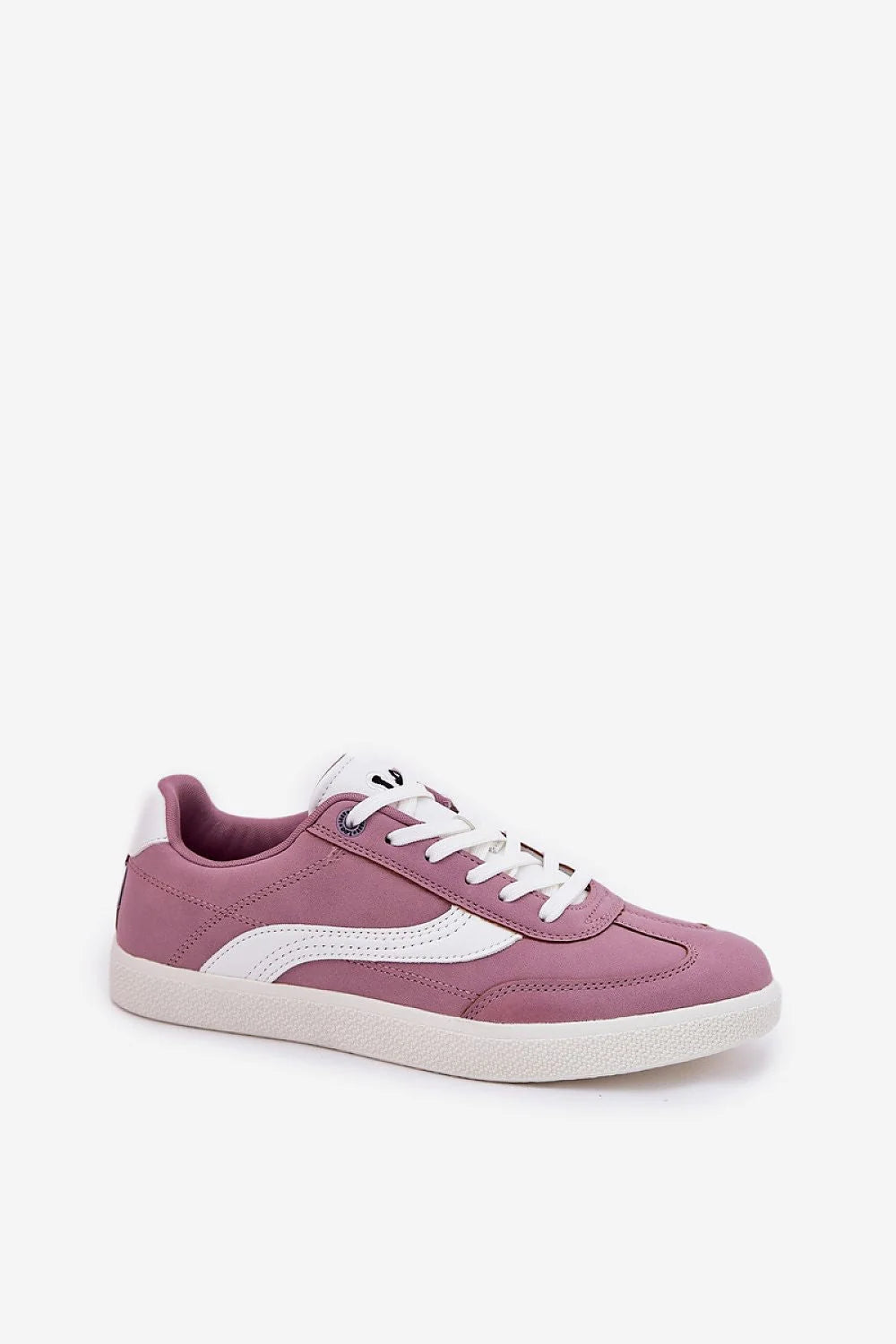 Chaussures de sport pour femmes style moderne en cuir artificiel rose mauve semelle mousse lacets blancs confort tout le jour