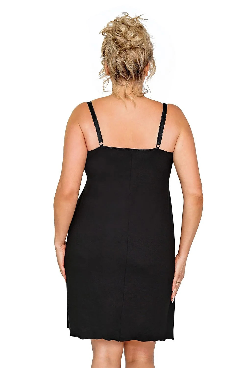 Nuisette féminine élégante dentelle noire fleurs fuchsia bretelles ajustables maille douce taille ajustable femme