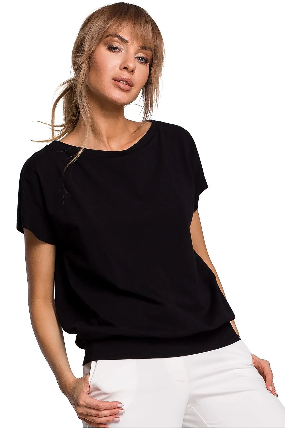 chemisier femme coton élasthanne ample décontracté élégant vert kaki manches courtes encolure bateau épaules tombantes ourlet large fluide confortable