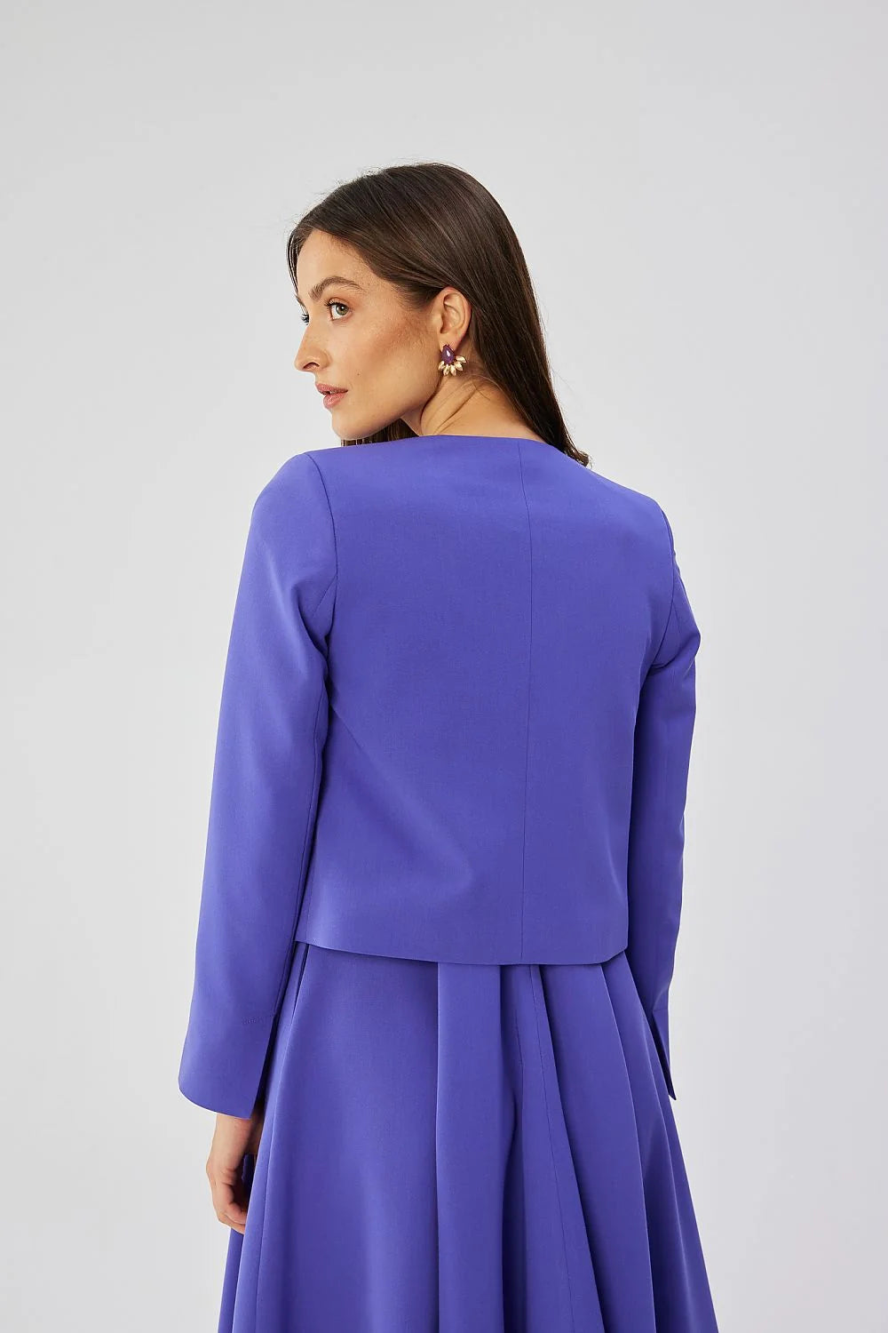 Veste Stylove courte bleu vif robe assortie encolure ronde taille ajustable manches longues style élégant