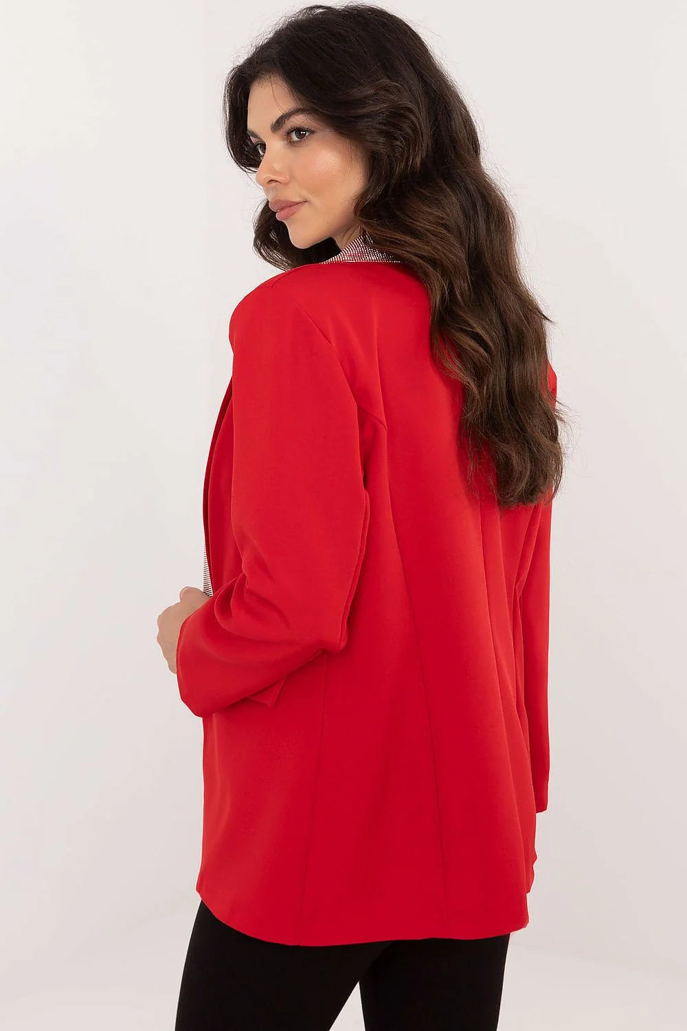Veste blazer élégante pour femme rouge vif strass manches longues coupe droite occasion spéciale
