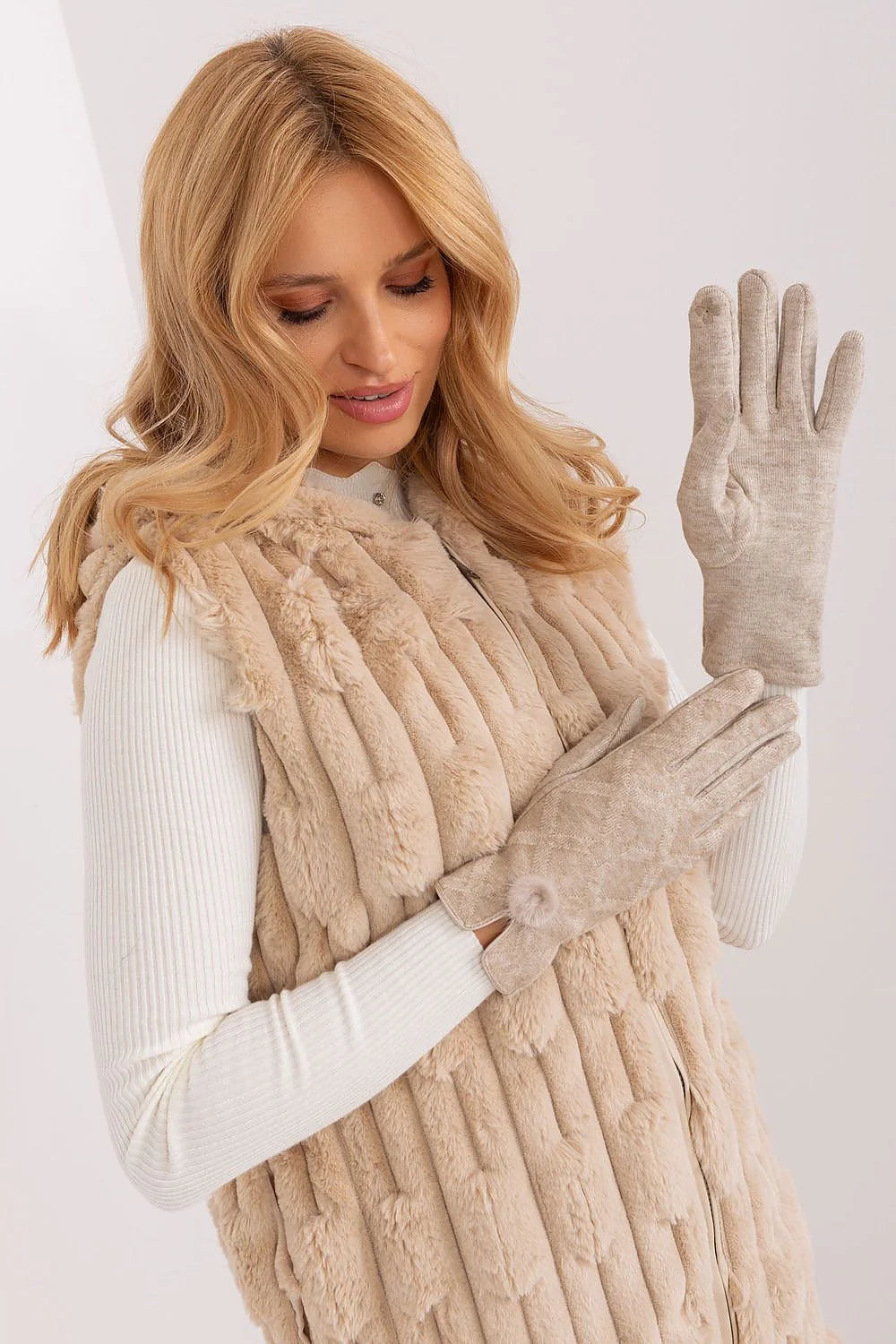 Gants élégants pour femmes tissu isolant motif géométrique pompons décoratifs fleur brodée coton élasthanne polyester