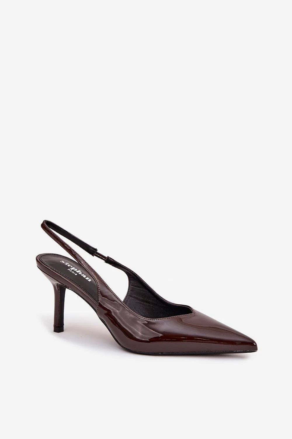 escarpins slingback femme cuir verni bordeaux foncé bout pointu talon aiguille bride arrière fine finition brillante élégant intemporel