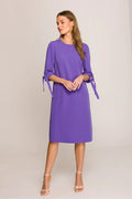 Robe de jour Stylove violet A-line chic épuré polyester-viscose manches 3/4 nœud col rond daily semi-formel travail