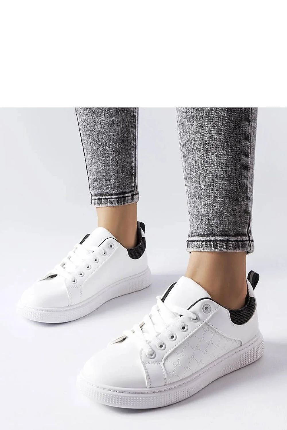 baskets Solea femmes basses lacées similicuir blanc motif losanges talon noir col rembourré semelle caoutchouc épaisse respirante confortable urbaine élégante