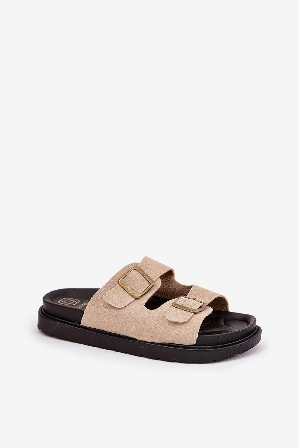 Sandales femmes design moderne décontracté cuir suédé beige boucles dorées semelle rembourrée ouvertureorte ventilation été