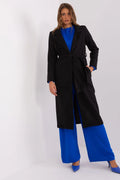 Manteau Och Bella élégant longueur midi noir matelassé ceinture poches latérales polyester femme occasions multiples