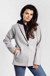 veste velours côtelé femme automne hiver oversize coupe ample col châle court hanches poches latérales manches longues bouton unique douce