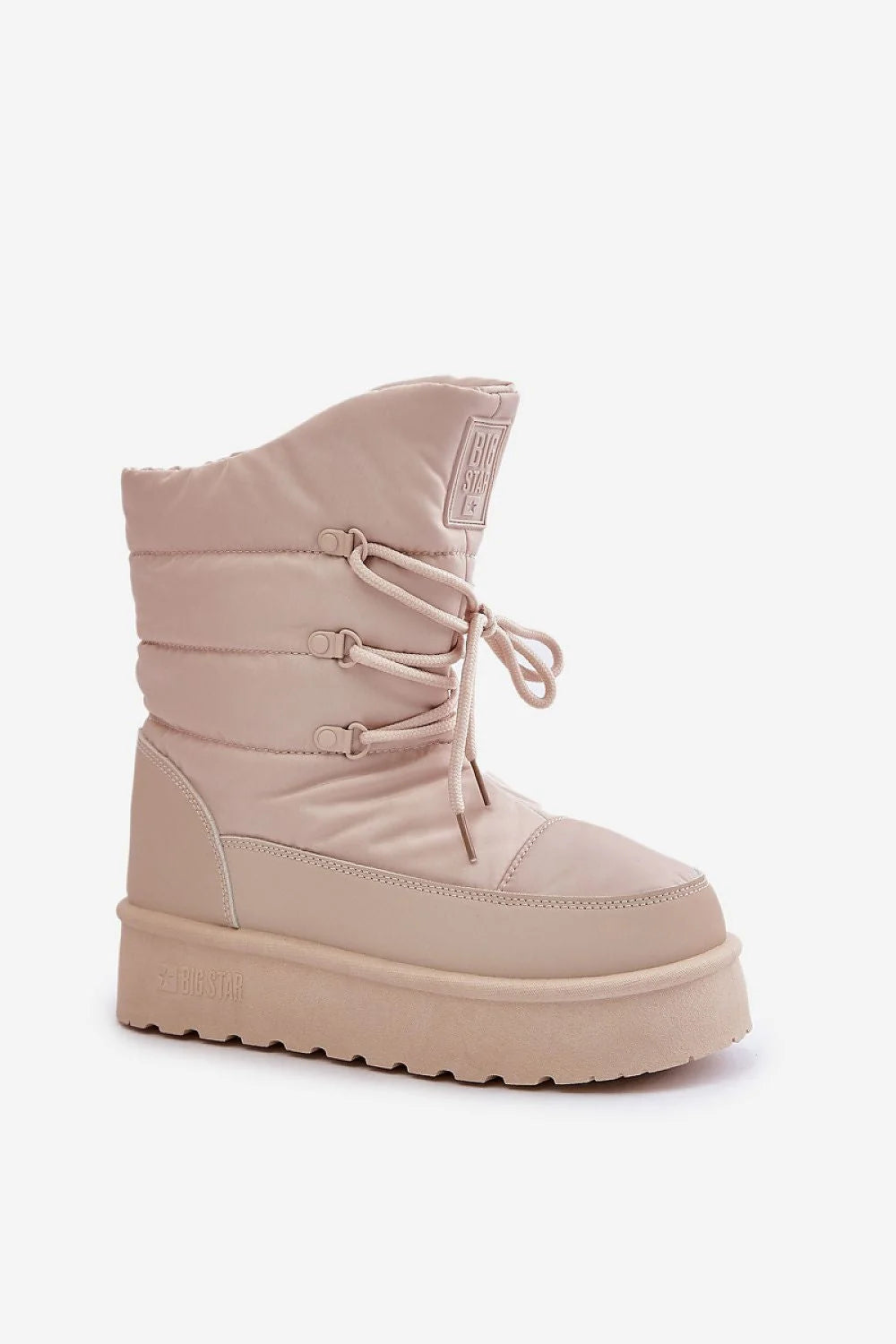 Bottes de neige pour femmes design moderne style casual coupe montante matériau nylon matelassé semelle caoutchouc fermeture éclair lacets logo fourrure isolation