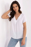 Chemisier Sublevel élégant décolleté V manches courtes coupe droite tissu fluide blanc pur femmes occasionnels professionnels