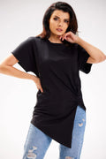 Chemisier asymétrique moderne pour femme en coton manches courtes couleur noire taille S/M-L/XL